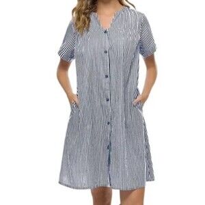 YOZLY House Dress Women Cotton Duster Robe Short Sleeve Housecoat Button Down M
